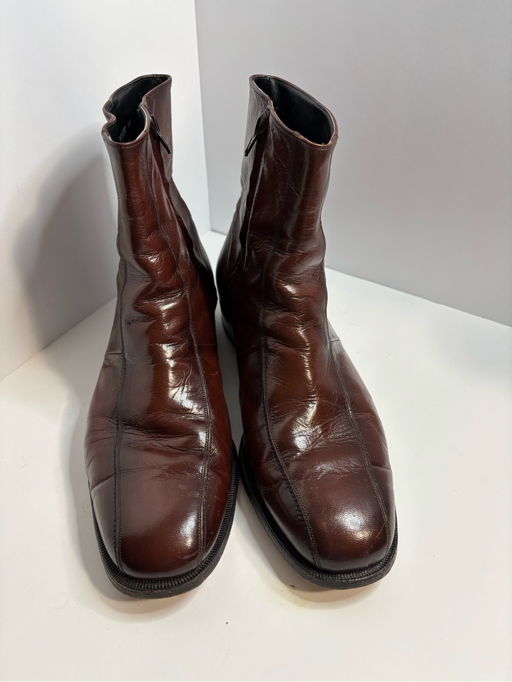 Florsheim Imperial Cognac Brown Leather Side Zip Boots Cap Toe Mens 12E VGVC